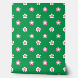 Preppy Daisy Scatter Field – Roze & Groen Behang