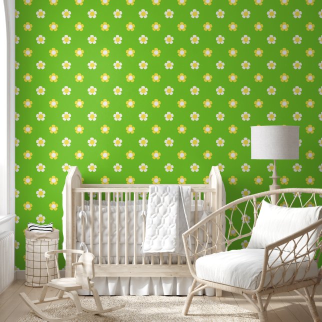 Preppy Daisy Strooiveld – Geel & Limoen Behang (Kinderen)