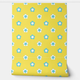 Preppy Daisy Strooiveld – Turquoise & Geel Behang
