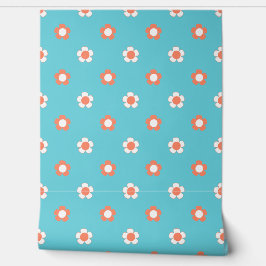 Preppy Daisy Strooiveld – Turquoise & Koraal Behang