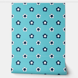 Preppy Daisy Strooiveld – Turquoise & Marineblauw Behang