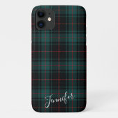 Preppy Dark Green Tartan Pset Name Phone Case (Achterkant)