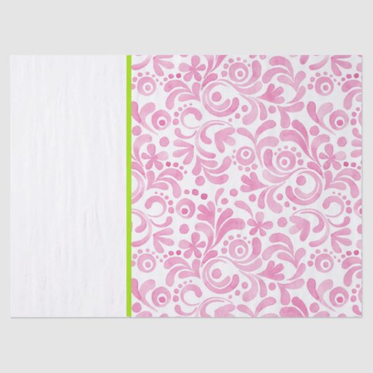 Preppy Decorative Pink White Waterverf Green Gift Tissuepapier (Voorkant)