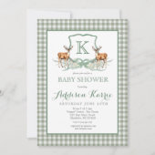Preppy Deer Gingham Crest Baby shower Uitnodiging (Voorkant)