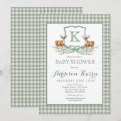 Preppy Deer Gingham Crest Baby shower Uitnodiging (Voorkant / Achterkant)