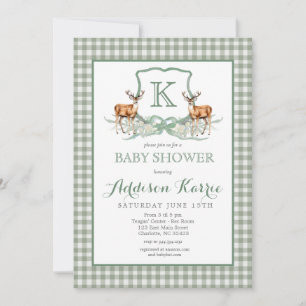 Preppy Deer Gingham Crest Baby shower Uitnodiging