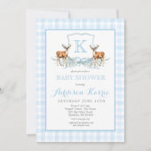 Preppy Deer Gingham Crest Baby shower Uitnodiging (Voorkant)