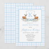 Preppy Deer Gingham Crest Baby shower Uitnodiging (Voorkant / Achterkant)