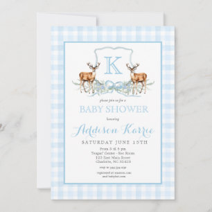 Preppy Deer Gingham Crest Baby shower Uitnodiging