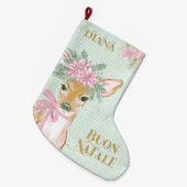 Preppy Deer & Green Gingham Buon Natale Grote Kerstsok (Voorkant (Hangend))