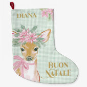 Preppy Deer & Green Gingham Buon Natale Grote Kerstsok (Voorkant)