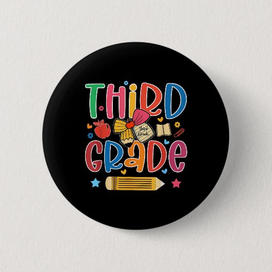 Preppy derde klas terug naar school 3e klas leraar ronde button 5,7 cm (Voorkant)