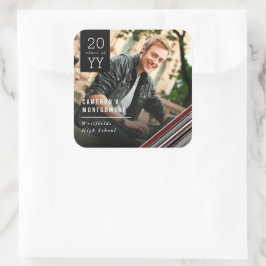 Preppy Diagonal Brown Pin Stripes Photo Afstuderen Vierkante Sticker