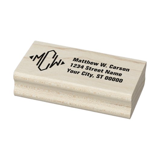 Preppy Diamant 3 Initiaal Monogram Retouradres Rubberstempel (Stempel)