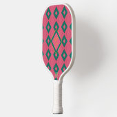 Preppy Diamond Design Roze en Groen Monogrammed Pickleball Paddle (Links)