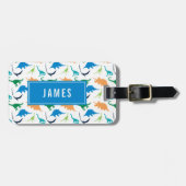 Preppy Dinosaur personalize Silhouette Boy Bagagelabel (Voorkant horizontaal)