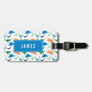Preppy Dinosaur personalize Silhouette Boy Bagagelabel