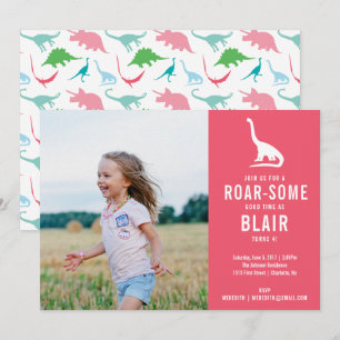 Preppy Dinosaur Silhouette Birthday Foto Kaart