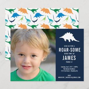 Preppy Dinosaur Silhouette Birthday Foto Kaart