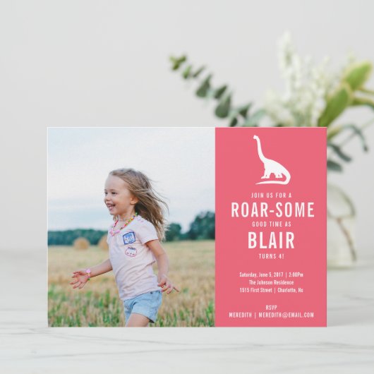 Preppy Dinosaur Silhouette Verjaardagsfeest Foto Kaart (Staand voorkant)