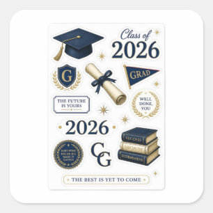 Preppy diploma sticker vel /Navy & Goud