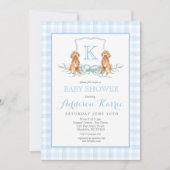 Preppy Dog Gingham Crest Baby shower uitnodiging (Voorkant)