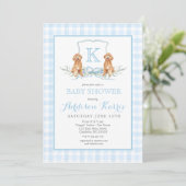Preppy Dog Gingham Crest Baby shower uitnodiging (Staand voorkant)