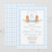 Preppy Dog Gingham Crest Baby shower uitnodiging (Voorkant / Achterkant)