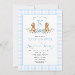 Preppy Dog Gingham Crest Baby shower uitnodiging