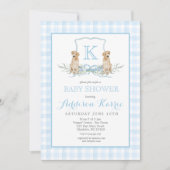 Preppy Dog Gingham Crest Baby shower uitnodiging (Voorkant)