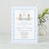 Preppy Dog Gingham Crest Baby shower uitnodiging (Staand voorkant)