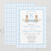 Preppy Dog Gingham Crest Baby shower uitnodiging (Voorkant / Achterkant)