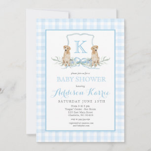 Preppy Dog Gingham Crest Baby shower uitnodiging