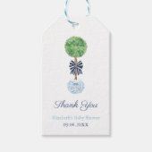 Preppy Donkerblauw Bow Boxwood Topiary Baby shower Cadeaulabel (Voorkant)