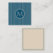 Preppy Donkerblauw en Crème Streep Monogram Notitiekaartje (Voorkant / Achterkant)