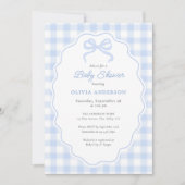 Preppy Doodle Frame Blue Gingham & Bow Baby Shower Kaart (Voorkant)