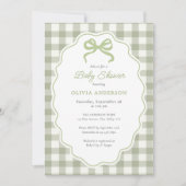 Preppy Doodle Frame Green Gingham Bow Baby Shower Kaart (Voorkant)