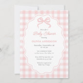 Preppy Doodle Frame Pink Gingham & Bow Baby Shower Kaart (Voorkant)