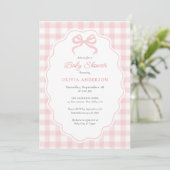 Preppy Doodle Frame Pink Gingham & Bow Baby Shower Kaart (Staand voorkant)