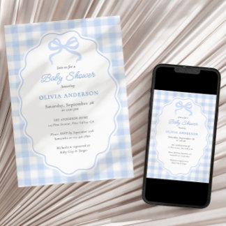 Preppy Doodle Lijstje Blauwe Gingham & Strik Baby  Kaart