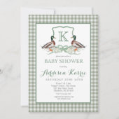 Preppy Duck Gingham Crest Baby shower uitnodiging (Voorkant)