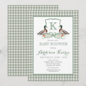 Preppy Duck Gingham Crest Baby shower uitnodiging (Voorkant / Achterkant)