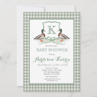 Preppy Duck Gingham Crest Baby shower uitnodiging
