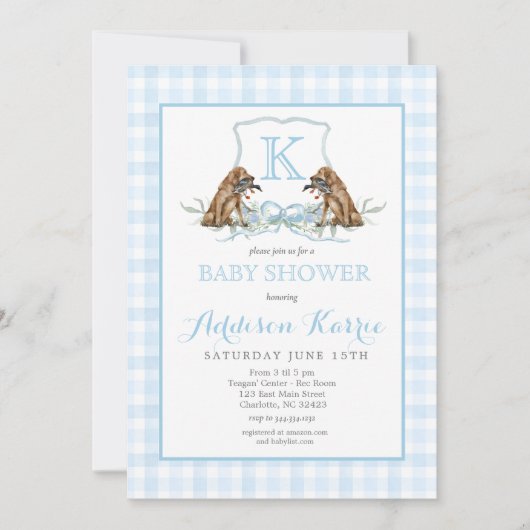 Preppy Duck Gingham Crest Baby shower uitnodiging (Voorkant)