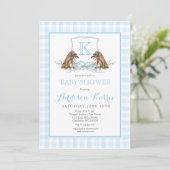 Preppy Duck Gingham Crest Baby shower uitnodiging (Staand voorkant)