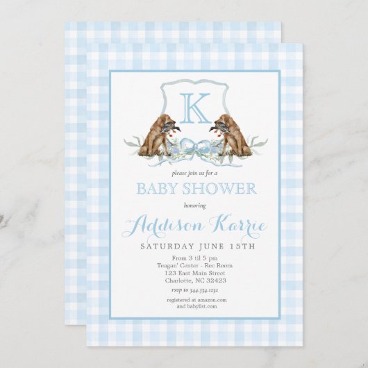 Preppy Duck Gingham Crest Baby shower uitnodiging (Voorkant / Achterkant)