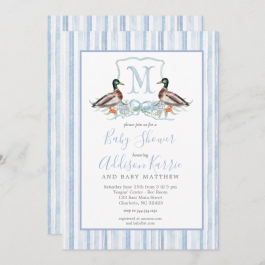 Preppy Duck Gingham Crest Baby shower uitnodiging (Voorkant / Achterkant)