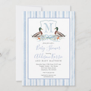 Preppy Duck Gingham Crest Baby shower uitnodiging
