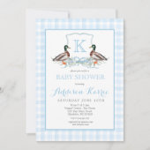 Preppy Duck Gingham Crest Baby shower uitnodiging (Voorkant)