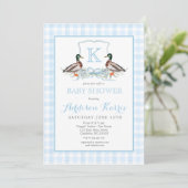 Preppy Duck Gingham Crest Baby shower uitnodiging (Staand voorkant)